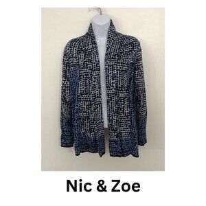 Nic + Zoe Women Blue Multi Cardigan Sweater Size P/M Petite Medium Cotton Blend